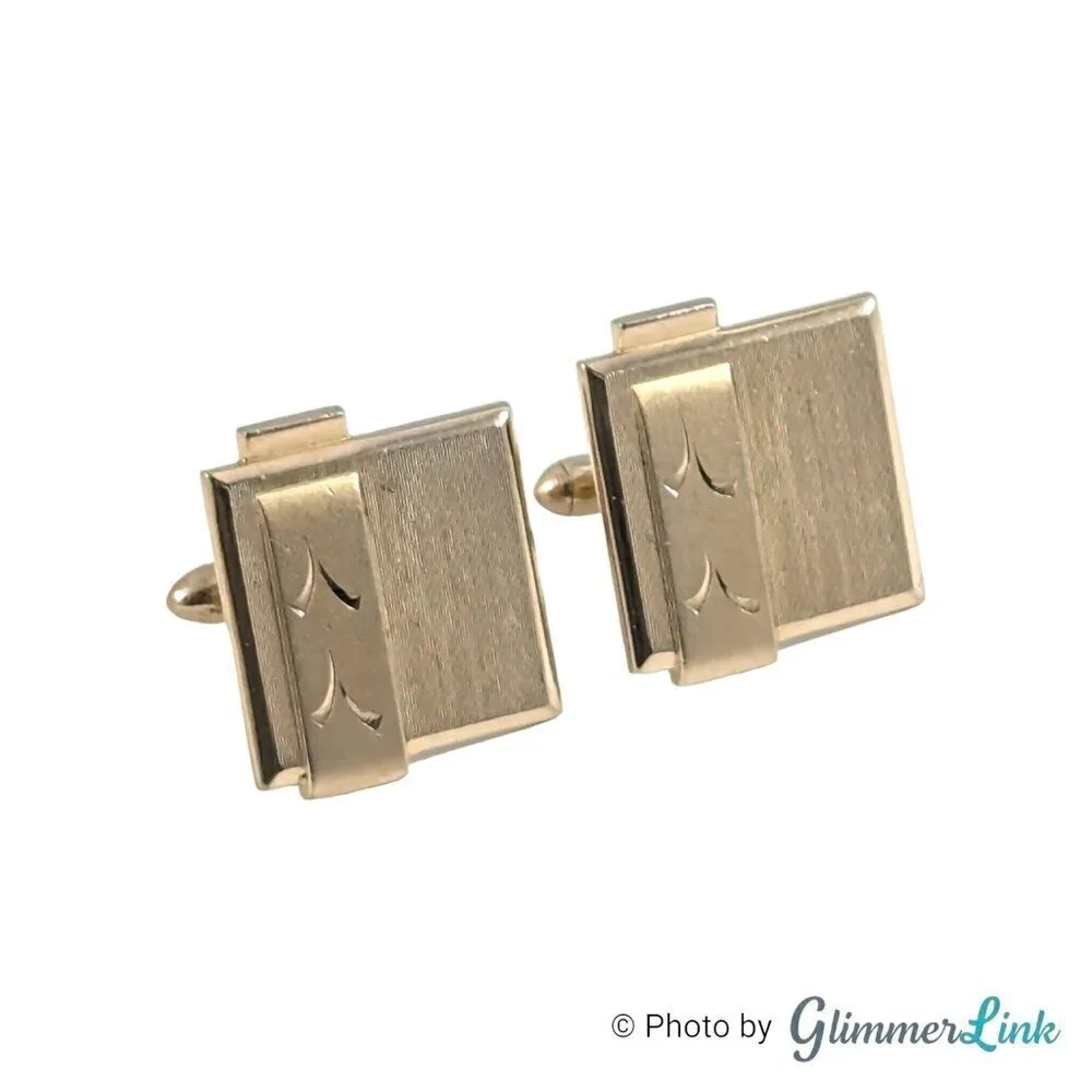 Vintage Swank Chevron Square Gold Tone Cufflinks